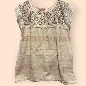 NATIVA Cream w/ Gold Embroidered Pullover Top